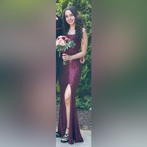 Maroon, Shiny, Long , Prom dress